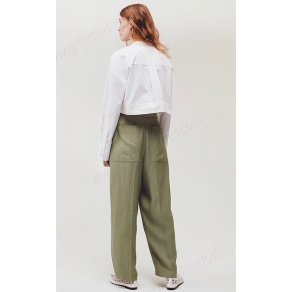 Aritzia Wilfred Le Fou Leonce Belted Pants High rise waist tapered pleated green - Picture 16 of 16